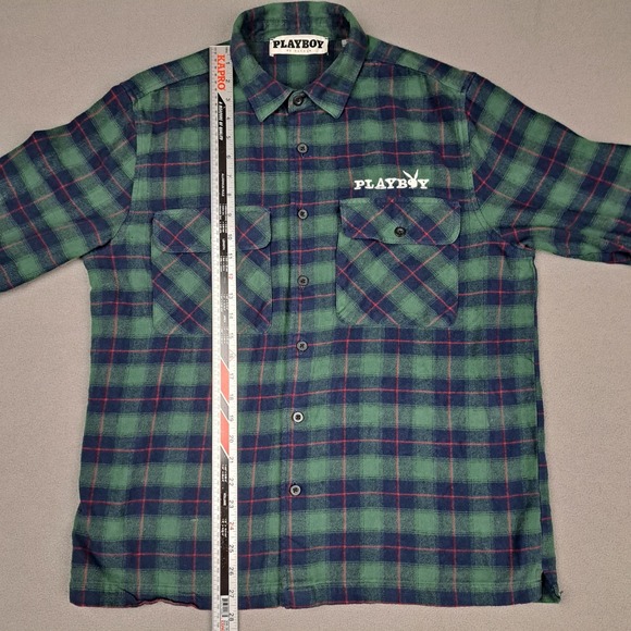 Playboy Flannel Shirt Mens Medium Tartan Plaid Button Up Flap Pocket Pacsun - Picture 5 of 11